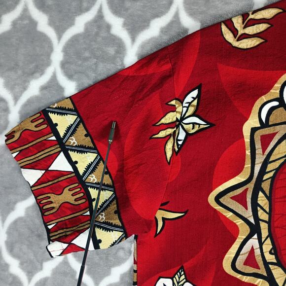 Kai Veikau Shirt Men Size M Red Tribal Print Button Front Fiji - Picture 7 of 13